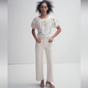 Madewell NWT Petite Perfect Vintage Wide Leg Jeans Size 32P Patch Pocket White